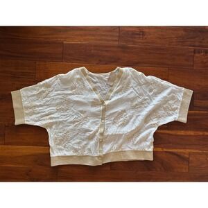 Pepa Garcia White Gold Leaf Cropped Lightweight Top 100% cotton Sz